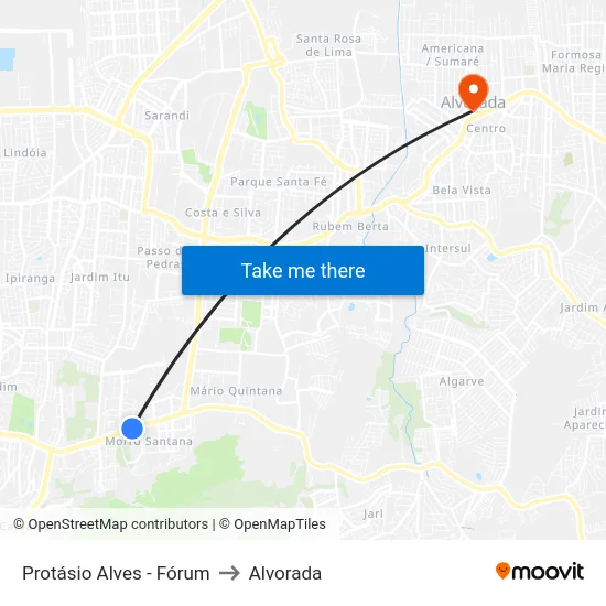 Protásio Alves - Fórum to Alvorada map