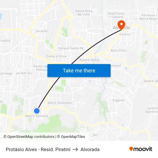 Protásio Alves - Resid. Piratini to Alvorada map