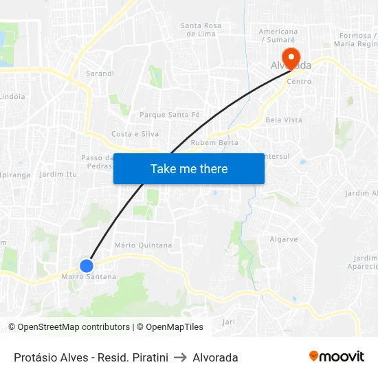Protásio Alves - Resid. Piratini to Alvorada map