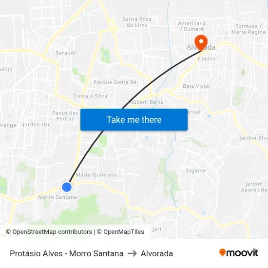 Protásio Alves - Morro Santana to Alvorada map
