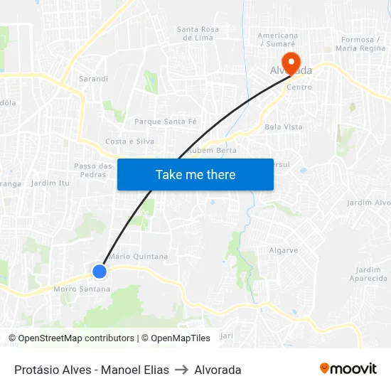 Protásio Alves - Manoel Elias to Alvorada map