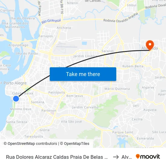 Rua Dolores Alcaraz Caldas Praia De Belas Porto Alegre - Rs 90110-180 Brasil to Alvorada map