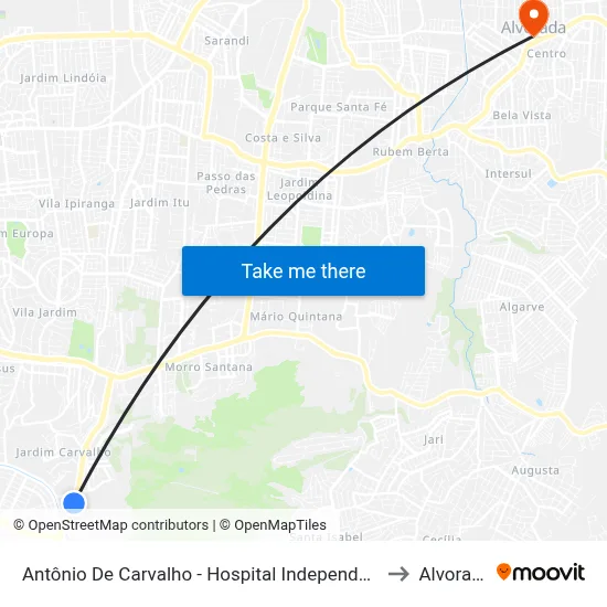 Antônio De Carvalho - Hospital Independência to Alvorada map