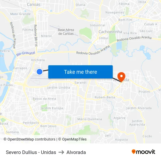 Severo Dullius - Unidas to Alvorada map