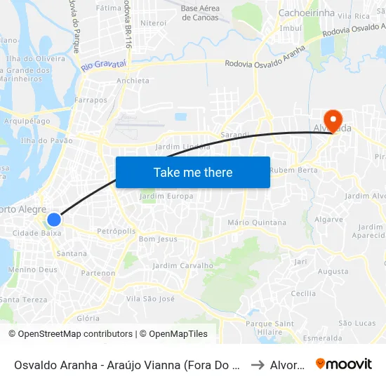 Osvaldo Aranha - Araújo Vianna (Fora Do Corredor) to Alvorada map