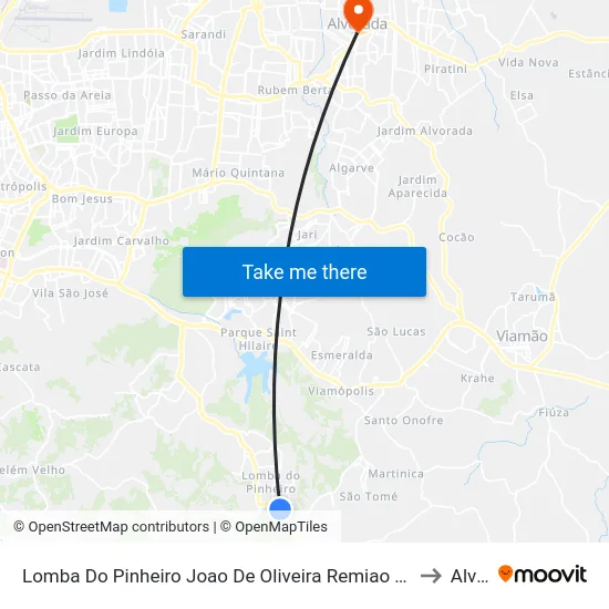 Lomba Do Pinheiro Joao De Oliveira Remiao - Lomba Do Pinheiro Porto Alegre - Rs Brasil to Alvorada map