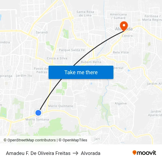 Amadeu F. De Oliveira Freitas to Alvorada map