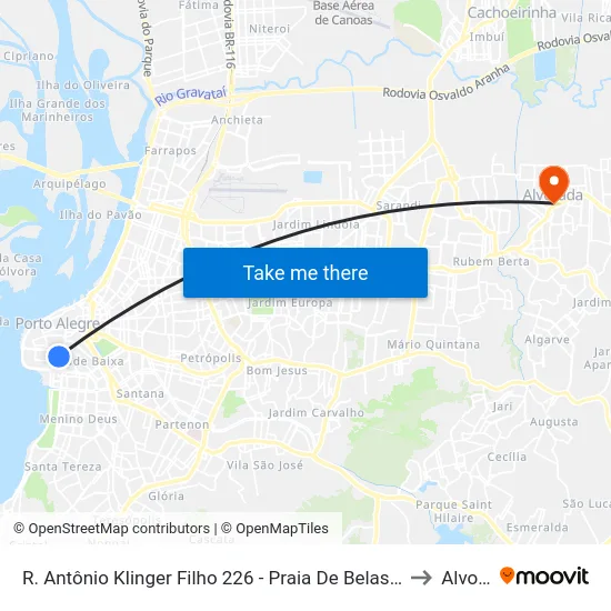 R. Antônio Klinger Filho 226 - Praia De Belas Porto Alegre - Rs Brasil to Alvorada map