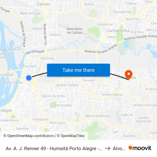 Av. A. J. Renner 49 - Humaitá Porto Alegre - Rs 90245-000 Brasil to Alvorada map
