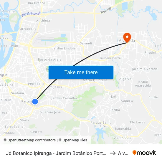 Jd Botanico Ipiranga - Jardim Botânico Porto Alegre - Rs 90450-190 Brasil to Alvorada map