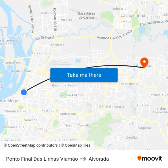 Ponto Final Das Linhas Viamão to Alvorada map