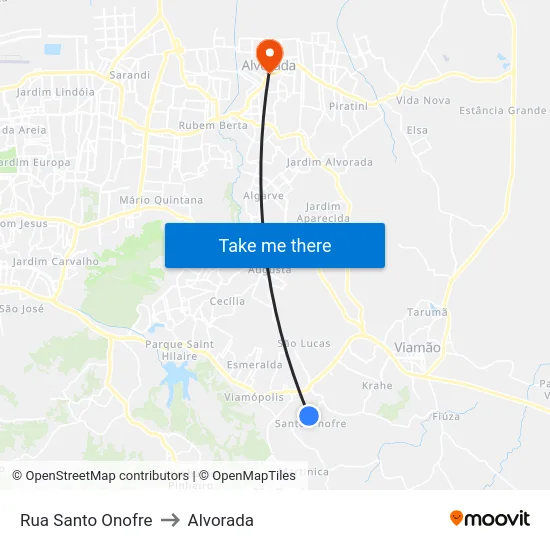 Rua Santo Onofre to Alvorada map