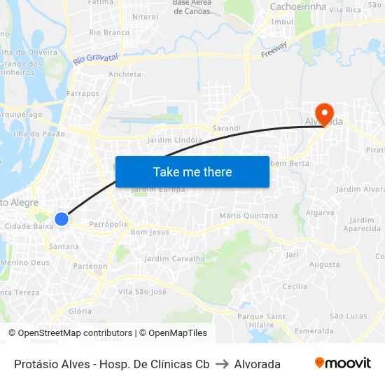 Protásio Alves - Hosp. De Clínicas Cb to Alvorada map