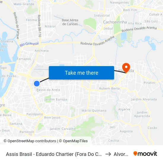 Assis Brasil - Eduardo Chartier (Fora Do Corredor) to Alvorada map