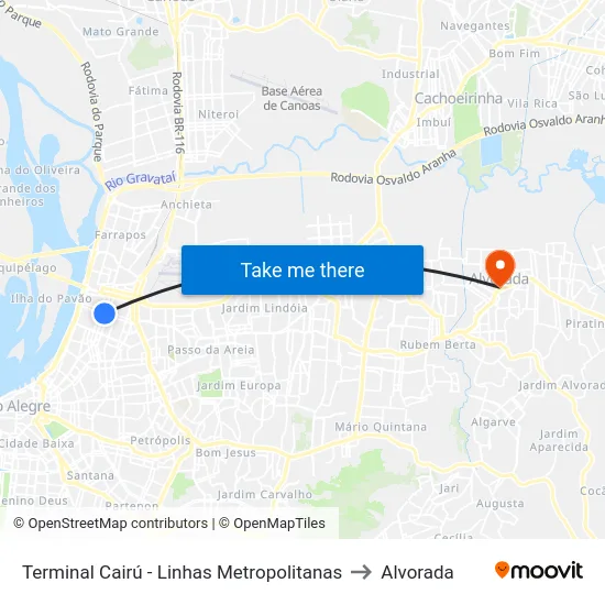 Terminal Cairú - Linhas Metropolitanas to Alvorada map