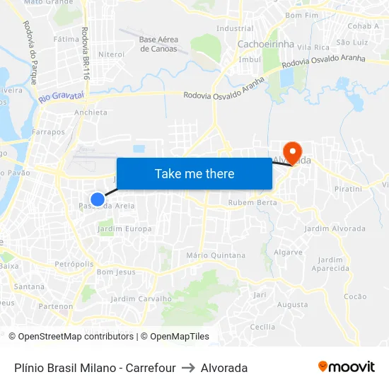 Plínio Brasil Milano - Carrefour to Alvorada map