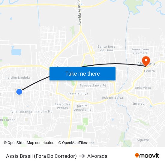 Assis Brasil (Fora Do Corredor) to Alvorada map