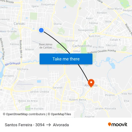 Santos Ferreira - 3094 to Alvorada map