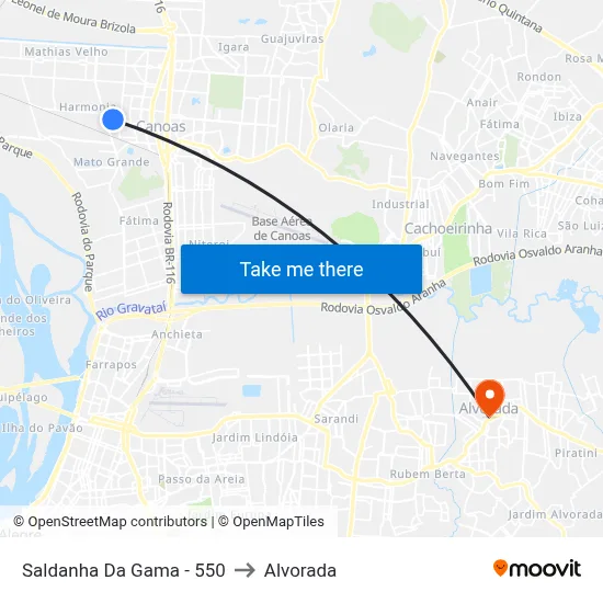 Saldanha Da Gama - 550 to Alvorada map