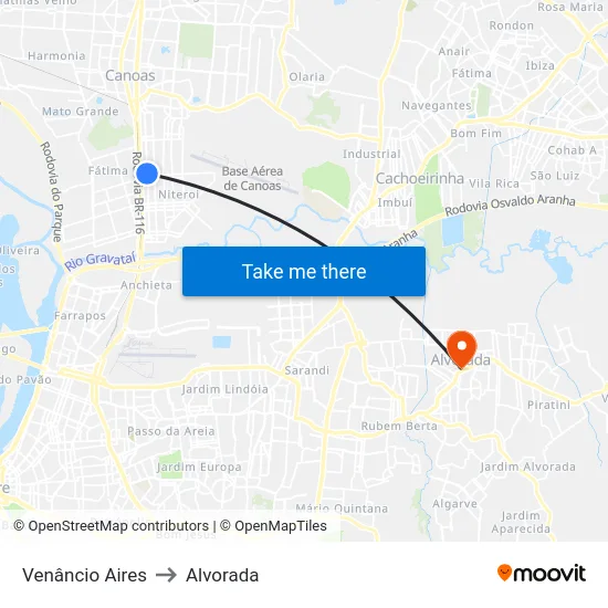 Venâncio Aires to Alvorada map
