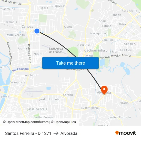 Santos Ferreira - D 1271 to Alvorada map