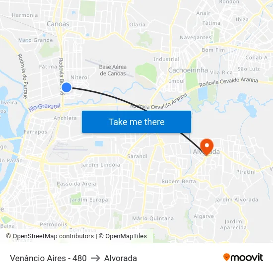 Venâncio Aires - 480 to Alvorada map