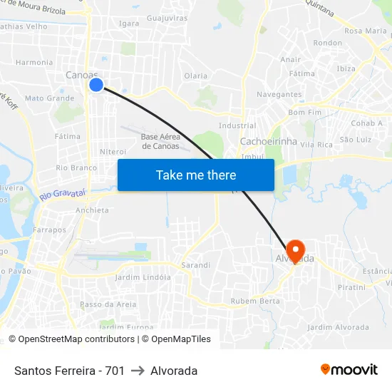 Santos Ferreira - 701 to Alvorada map