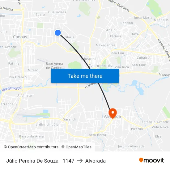 Júlio Pereira De Souza - 1147 to Alvorada map