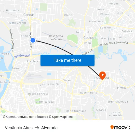 Venâncio Aires to Alvorada map