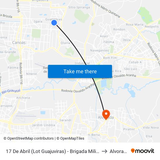 17 De Abril (Lot Guajuviras) - Brigada Militar to Alvorada map
