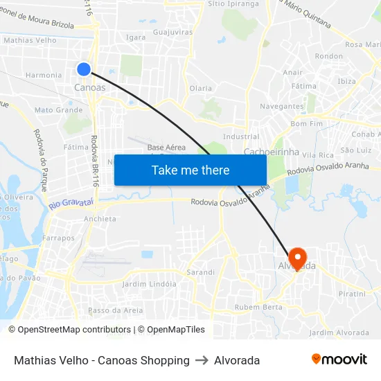Mathias Velho - Canoas Shopping to Alvorada map
