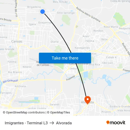 Imigrantes - Terminal L3 to Alvorada map