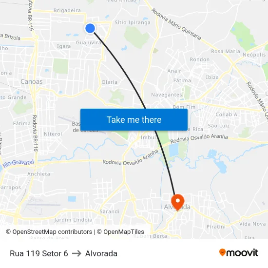 Rua 119 Setor 6 to Alvorada map