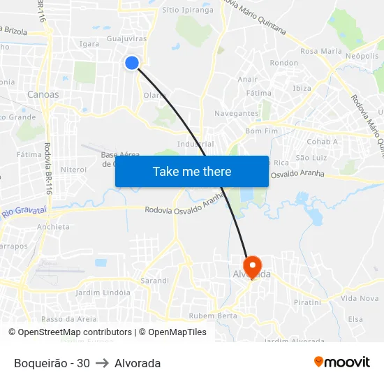 Boqueirão - 30 to Alvorada map