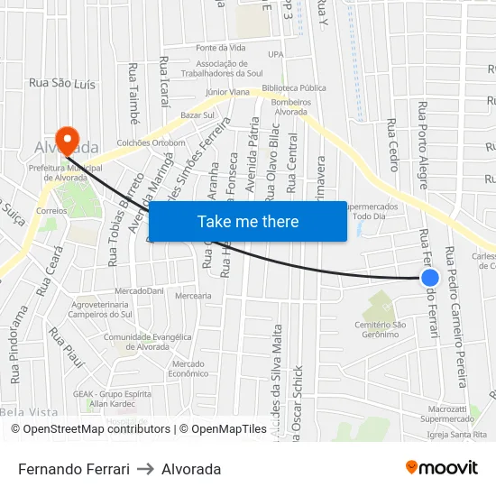 Fernando Ferrari to Alvorada map