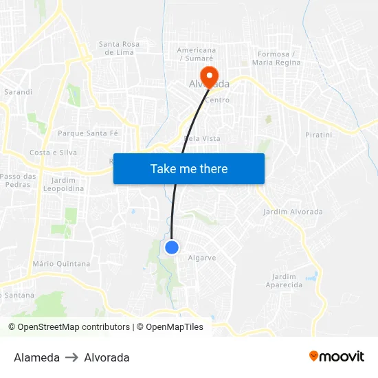 Alameda to Alvorada map