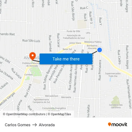 Carlos Gomes to Alvorada map