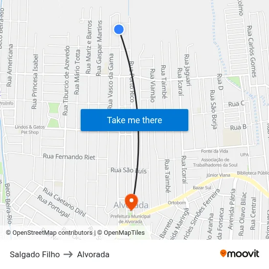 Salgado Filho to Alvorada map