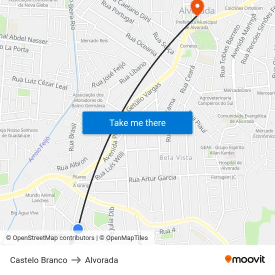 Castelo Branco to Alvorada map