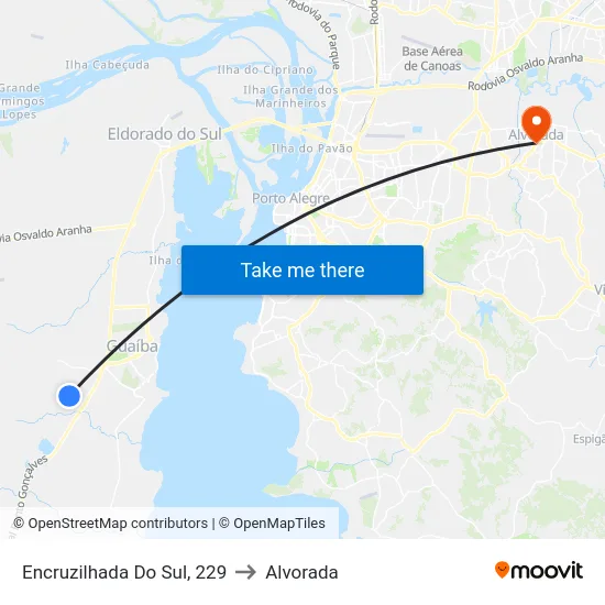 Encruzilhada Do Sul, 229 to Alvorada map