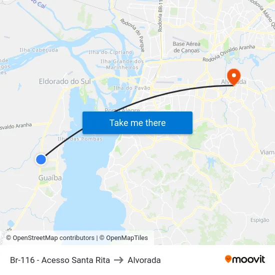 Br-116 - Acesso Santa Rita to Alvorada map