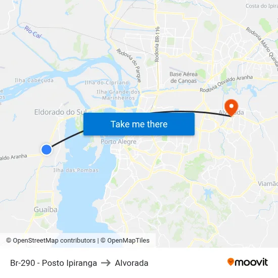 Br-290 - Posto Ipiranga to Alvorada map