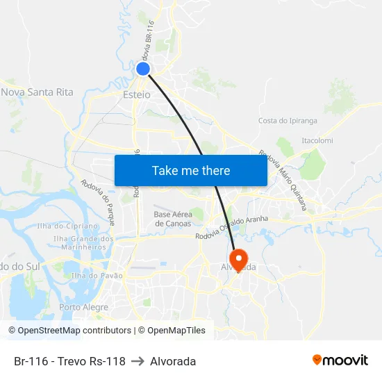 Br-116 - Trevo Rs-118 to Alvorada map