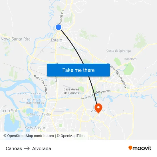 Canoas to Alvorada map