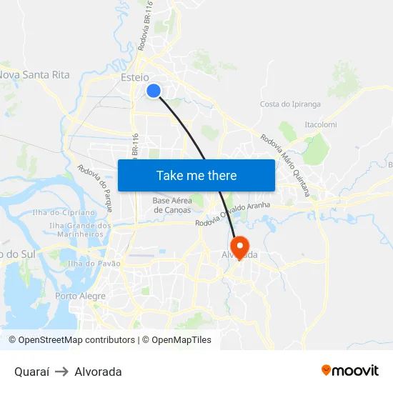 Quaraí to Alvorada map