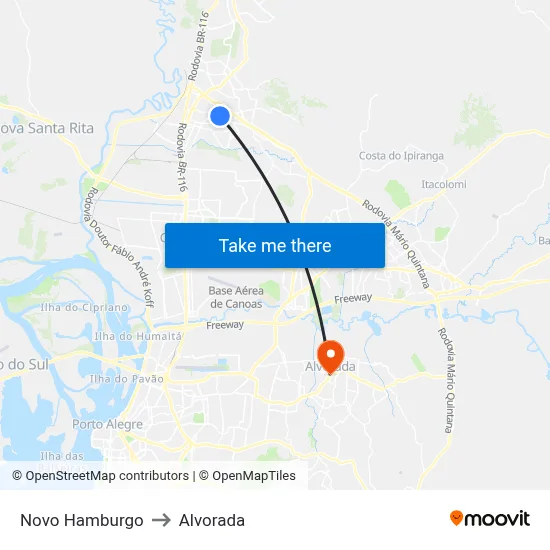 Novo Hamburgo to Alvorada map