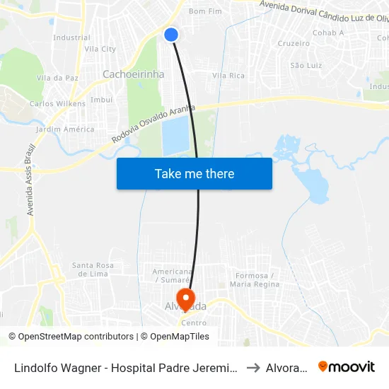 Lindolfo Wagner - Hospital Padre Jeremias to Alvorada map