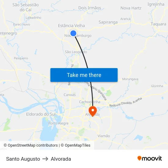 Santo Augusto to Alvorada map