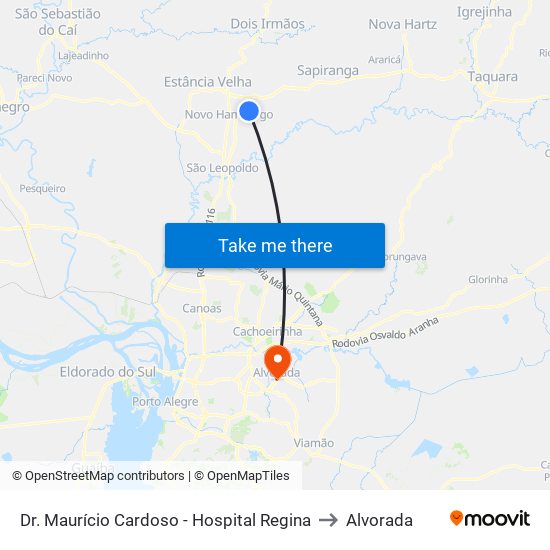 Dr. Maurício Cardoso - Hospital Regina to Alvorada map