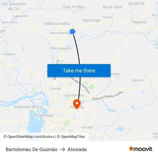 Bartolomeu De Gusmão to Alvorada map